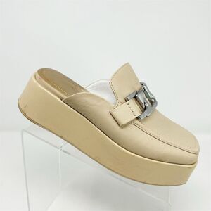 Rag & Bone Women's Ivory Leather Logan Loafer Mules Size 38 (US 8) Silver Chain